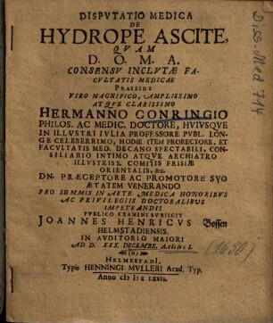 Disputatio medica De hydrope ascite