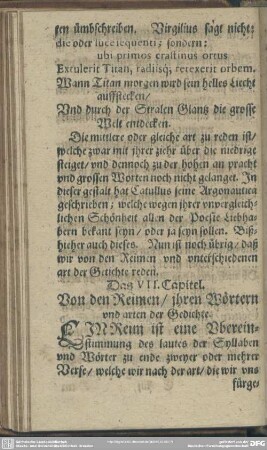 Das VII. Capitel. Von den Reimen, ihren Wörtern und arten der Gedichte