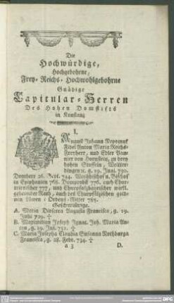Die Hochwürdige, Hochgebohrne, Frey-Reichs-Hochwohlgebohrne Gnädige Capitular-Herren Des Hohen Domstifts in Konstanz