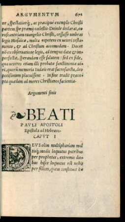Beati Pauli Apostoli Epistola ad Hebraeos.