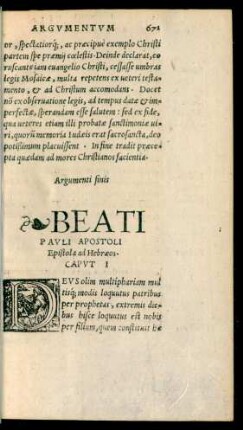 Beati Pauli Apostoli Epistola ad Hebraeos.