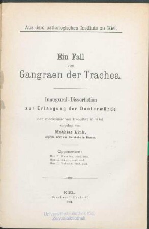 Ein Fall von Gangraen der Trachea