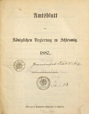 Amtsblatt der Regierung in Schleswig. 1887