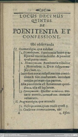Locus Decimus Quintus. De Poenitentia Et Confessione