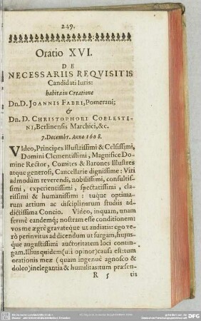 Oratio XVI. De Necessariis Requisitis Candidati Iuris