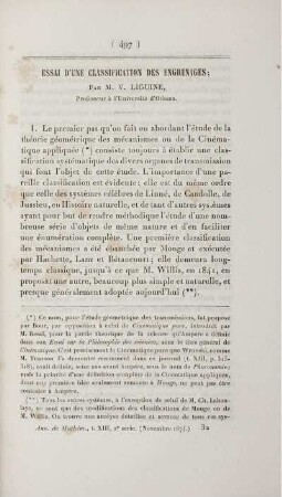Essai d'une classification des engrenages.