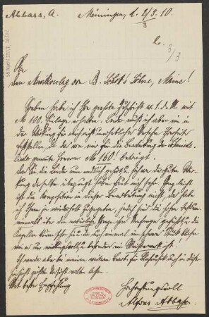 Brief an B. Schott's Söhne : 02.03.1910