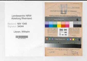 Entnazifizierung Wilhelm Lieven , geb. 16.01.1902 (Bahnsekretaer)