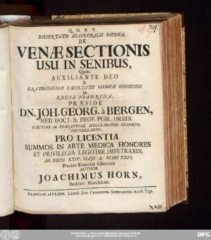 Dissertatio Inauguralis Medica, De Venæ Sectionis Usu In Senibus