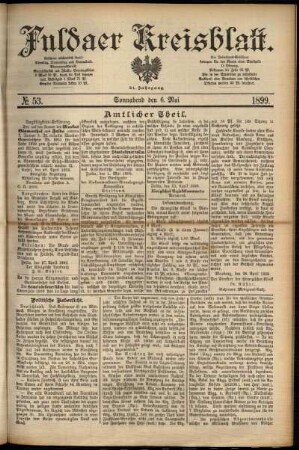 Erste Ausgabe vom Samstag, den 06. Mai 1899.