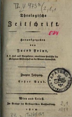Theologische Zeitschrift. 2,1, 2,1. 1814