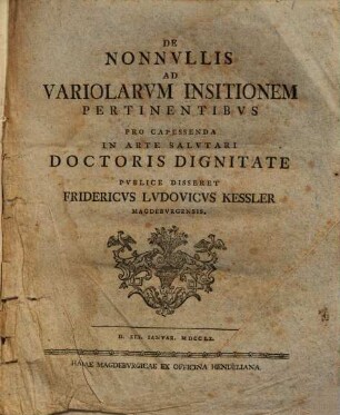 De nonnullis ad variolarum insitionem pertinentibus dissertatio