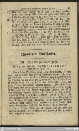 Zwölfter Abschnitt. XII. Das Messen einer Zahl