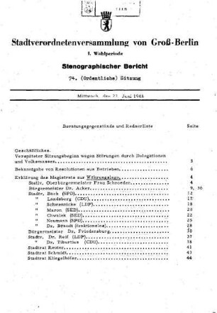 Nr. 74, 23. Juni 1948, Ordentliche Sitzung