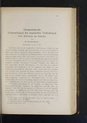 Thermochemische Untersuchungen organischen Verbindungen. Erste Mitteilung, die Fettreihe.