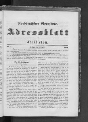 Adressblatt und Feuilleton. No. 1. Hamburg, den 6. October. 1861.