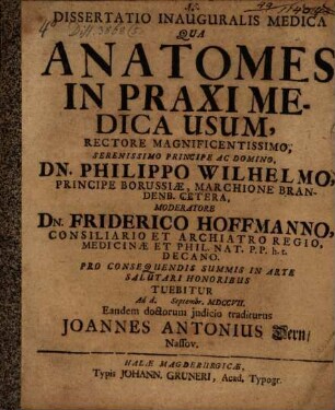 Diss. inaug. med. qua anatomes in praxi medica usum