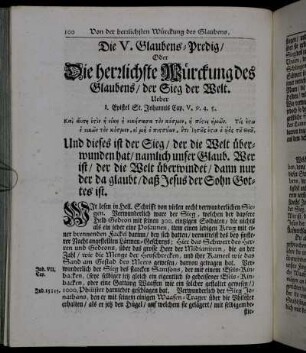 Die V. Glaubens-Predig/ Oder Die herzlichste Würckung des Glaubens/ der Sieg der Welt.