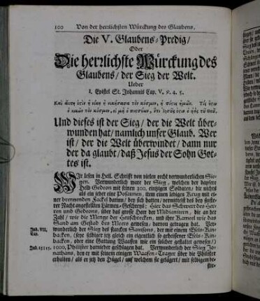 Die V. Glaubens-Predig/ Oder Die herzlichste Würckung des Glaubens/ der Sieg der Welt.