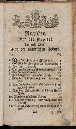 Register über die Capitel.