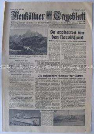 Berliner Tageszeitung "Neuköllner Tageblatt" zur Lage in Nordeuropa und zum Seekrieg gegen Großbritannien (Narvik)