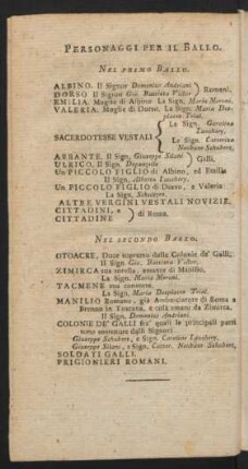 Personaggi Per Il Ballo = Personen der Tänze