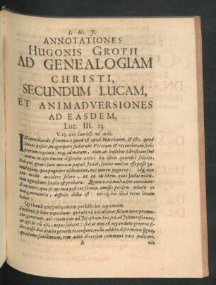 Annotationes Hugonis Grotii Ad Genealogiam Christi, Secundum Lucam, Et Animadversiones Ad Easdem