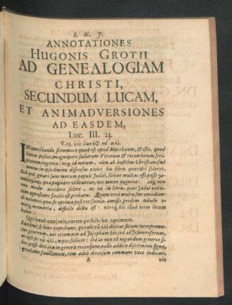 Annotationes Hugonis Grotii Ad Genealogiam Christi, Secundum Lucam, Et Animadversiones Ad Easdem