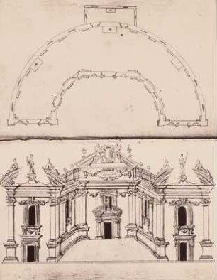 Halle um einen Halbkreis mit Grundriss