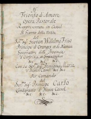 Il trionfo d'amore : Opera pastorale