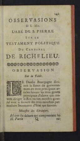 Observasions de Mr. l'Abé de S. Pierre sur le testament politique du Cardinal de Richelieu.