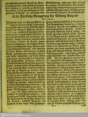 Erste Türckische Belagerung der Vestung Belgrad A.C. 1440