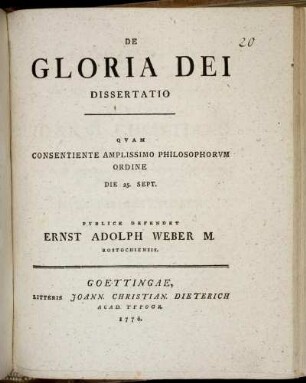 De Gloria Dei Dissertatio