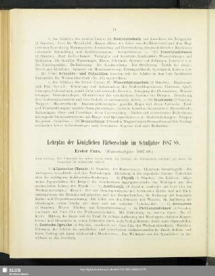 Lehrplan der Königlichen Färberschule im Schuljahre 1887/88