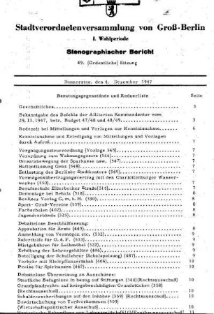 Nr. 49, 4. Dezember 1947, Ordentliche Sitzung