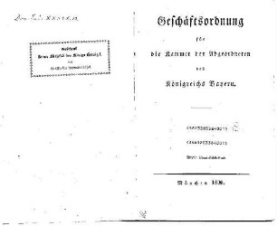 Geschäftsordnung für die Kammer der Abgeordneten des Königreichs Bayern