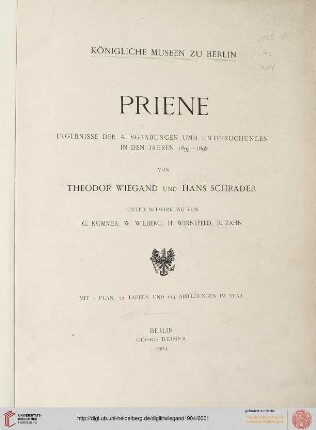 Priene : Ergebnisse der Ausgrabungen und Untersuchungen in den Jahren 1895-1898