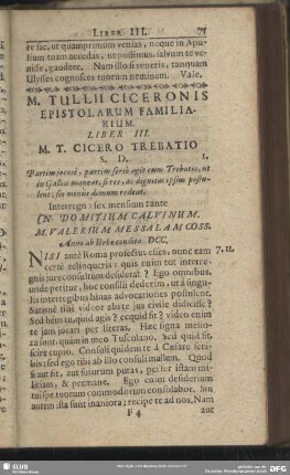 Liber III. M. T. Cicero Trebatio S. D.