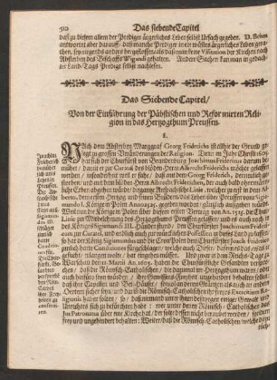 Das Siebende Capitel/ Von der Einführung der Päbstischen und Reformirten Religion in das Herzogthum Preussen.