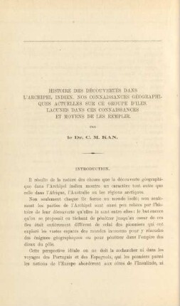 Histoire des découvertes dans l'Archipel Indien. Nos connaissances géographiques actuelles sur ce groupe d'iles. Lacunes dans ces connaissances et moyens de les remplir
