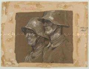 Porträt zweier Soldaten mit Stahlhelm (1.WK)