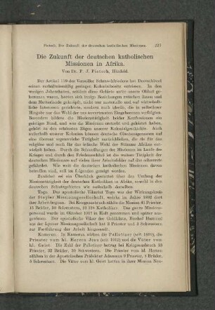Die Zukunft der deutschen katholischen Missionen in Afrika.