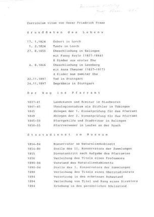 Lebenslauf von Oscar Friedrich Fraas