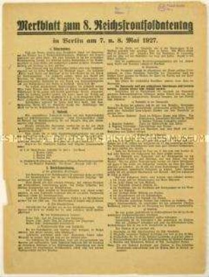 Flugblatt des Stahlhelm mit Verhaltensregeln für die Mitglieder bei der Anreise und während des Reichsfrontsoldatentages in Berlin 1927