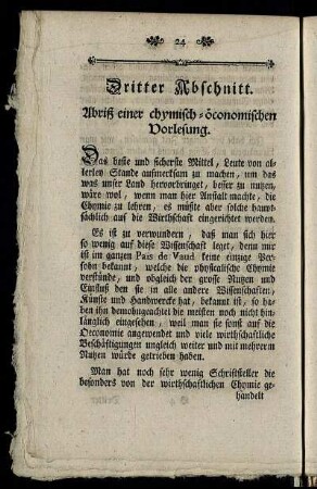 Dritter Abschnitt. Abriß einer chymisch- öconomischen Vorlesung.