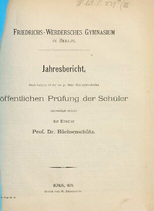 Jahresbericht : über das Schuljahr .... 1878/79