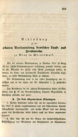 Einladung zu der zehnten Versammlung deutscher Land- und Forstwirthe zu Gratz in Steyermark.