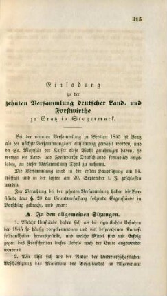 Einladung zu der zehnten Versammlung deutscher Land- und Forstwirthe zu Gratz in Steyermark.