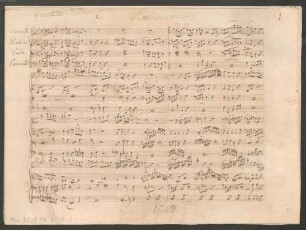 Quartets, vl, vla, vlc, cl, op. 18, B-Dur - BSB Mus.Schott.Ha 1127-2 : [heading:] quartetto [with pencil:] Baermann