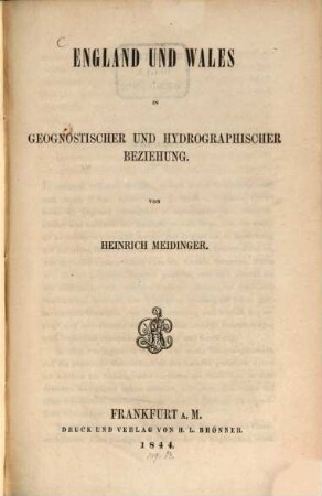 England und Wales in geognostischer und hydrographischer Beziehung